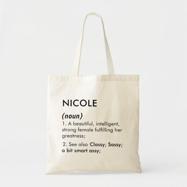Bearbeitbare Nicole-Namensdefinition, benutzerdefi Tragetasche (Vorne)