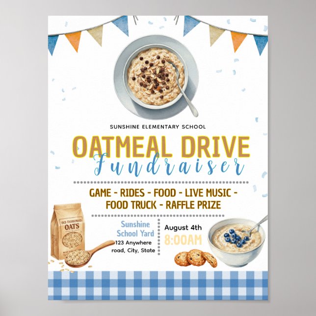 Bearbeitbare Oatmeal-Aktion-Fundraising-Flugblatt Poster (Vorne)