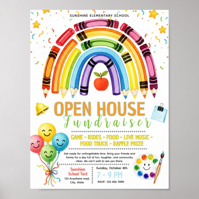 Bearbeitbare Open House Schule Fundraiser Flyer Poster (Vorne)