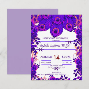 Bearbeitbare Party-Einladungen Pfauenfeder Glitter Einladung