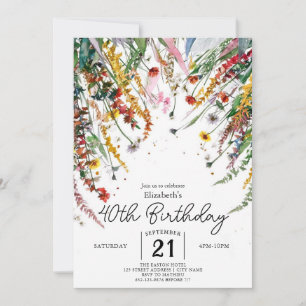 Bearbeitbare Pastelle Wildblumen 40. Geburtstag Einladung