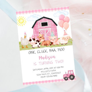 Bearbeitbare Pink Farm Geburtstagseinladung - Baue Einladung