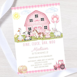 Bearbeitbare Pink Farm Geburtstagseinladung - Sofo Einladung