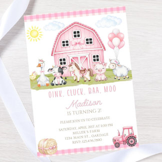 Bearbeitbare Pink Farm Geburtstagseinladung - Sofo Einladung