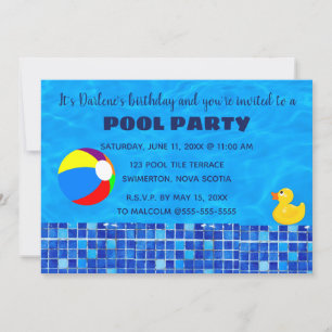 Bearbeitbare Poolparty-Einladung mit Kacheln Einladung