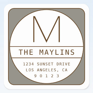 Bearbeitbare Retro-Moderne Designvorlage   Grau Br Quadratischer Aufkleber