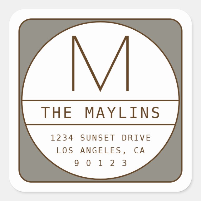 Bearbeitbare, Retro-moderne Designvorlage | Gray B Quadratischer Aufkleber (Vorderseite)