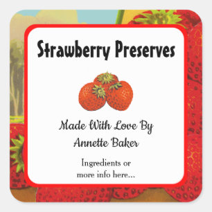 Bearbeitbare Retro Strawberry Farm Baking Labels Quadratischer Aufkleber