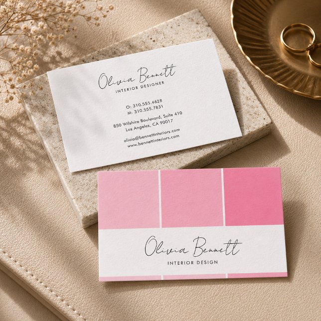 Bearbeitbare rosa Farbe, moderner Innendesigner Visitenkarte (Editable Pink Color, Modern Interior Designer Business Card)