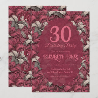 Bearbeitbare rosa Lilien Ästhetik Frauen Geburtsta Einladung