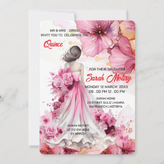 Bearbeitbare Rosa Quinceañera-Einladungsvorlage Einladung