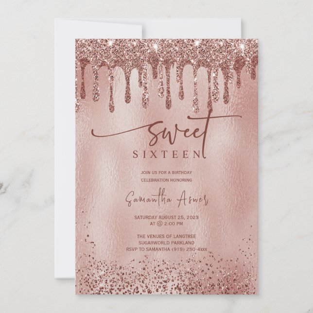 Bearbeitbare Rose Gold Sweet 16 Vorlage (Vorderseite)