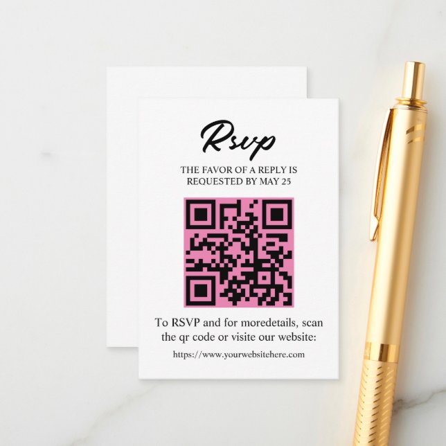 Bearbeitbare RSVP-Karte mit QR-Code, Einladung ein (Vorderseite/Rückseite Beispiel)