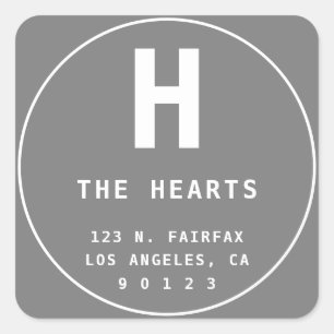 Bearbeitbare Rücksendeadresse mit Monogram Grau Quadratischer Aufkleber