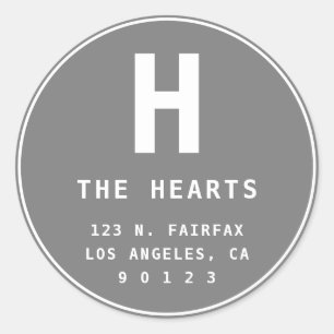 Bearbeitbare Rücksendeadresse mit Monogramm   Grau Runder Aufkleber