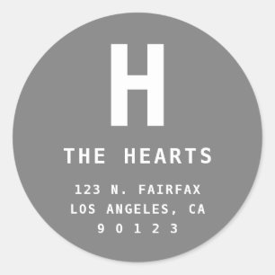 Bearbeitbare Rücksendeadresse mit Monogramm   Grau Runder Aufkleber