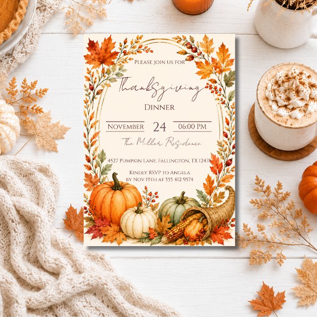 Bearbeitbare rustikale Herbst-Thanksgiving-Dinner- Einladung (Von Creator hochgeladen)