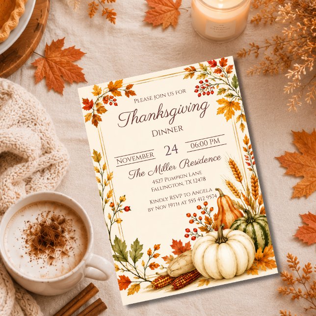 Bearbeitbare rustikale Herbst-Thanksgiving-Dinner- Einladung (Von Creator hochgeladen)