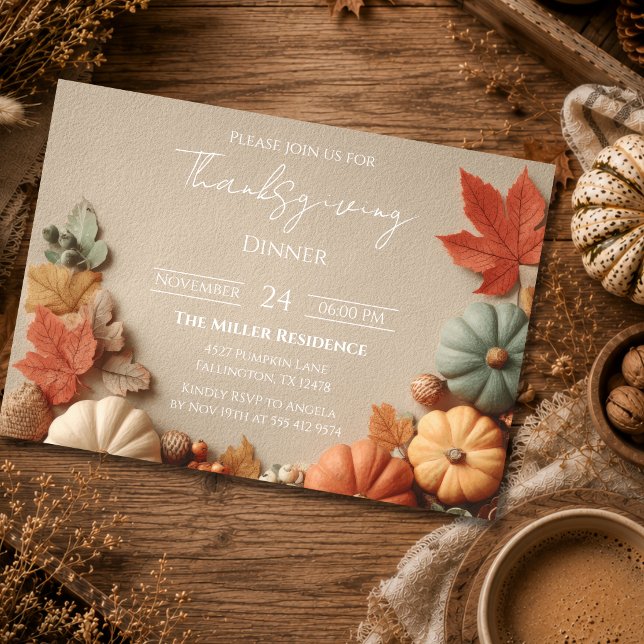 Bearbeitbare rustikale Herbst-Thanksgiving-Dinner- Einladung (Von Creator hochgeladen)
