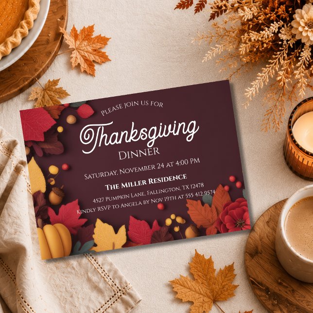 Bearbeitbare rustikale Herbst-Thanksgiving-Dinner- Einladung (Von Creator hochgeladen)