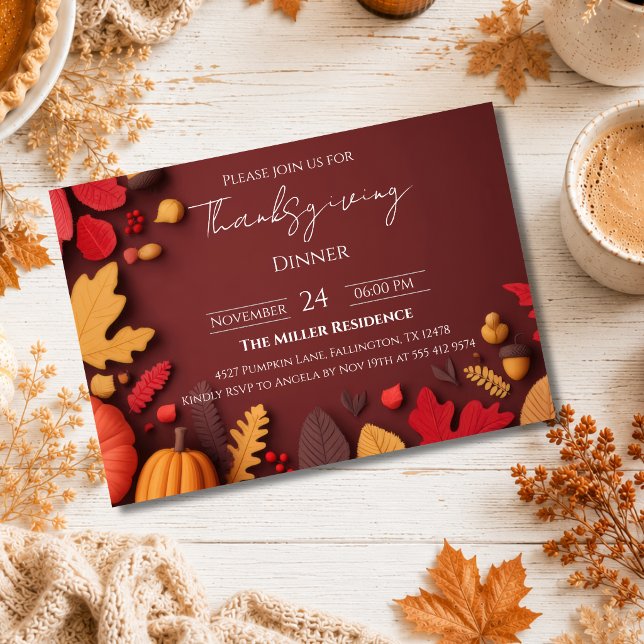 Bearbeitbare rustikale Herbst-Thanksgiving-Dinner- Einladung (Von Creator hochgeladen)