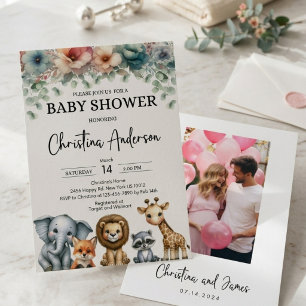 Bearbeitbare Safari-Baby-Shower-Einladung mit Foto Einladung
