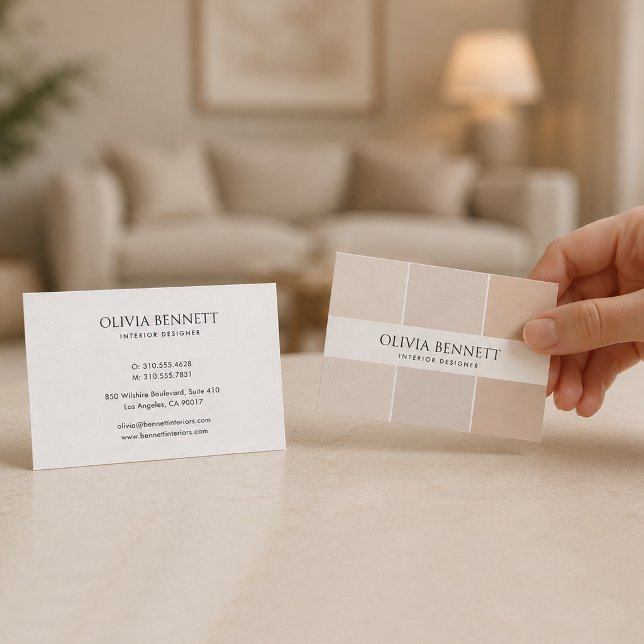 Bearbeitbare Sandfarbe, Moderner Inneneinrichter Visitenkarte (Editable Sand Color, Modern Interior Designer Business Card)