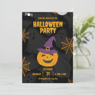 Bearbeitbare schwarze orange Pumkin Halloween-Part Einladung