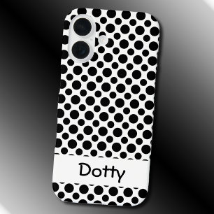 Bearbeitbare schwarze Polka-Punkte groß und klein iPhone 16 Hülle