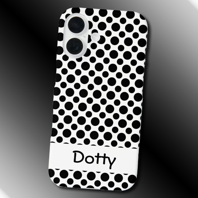 Bearbeitbare schwarze Polka-Punkte groß und klein  Case-Mate iPhone Hülle (Editable Black Polka Dots Big and Small on White Phone Case)