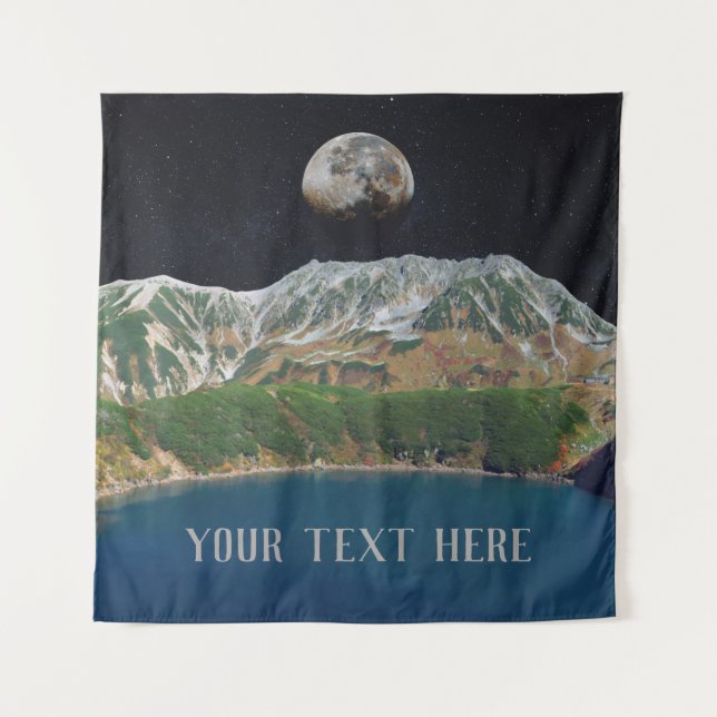 Bearbeitbare Surreal Lake & Moon Tapestes Wandteppich (Vorderseite)
