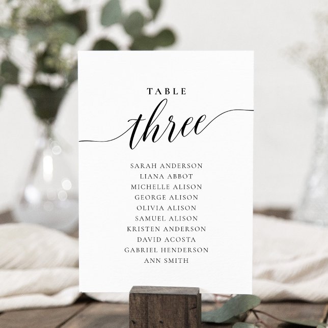 Bearbeitbare Tischnummer Drei Sitze Kartenkarte (Table number wording Three. Hanging seating chart)