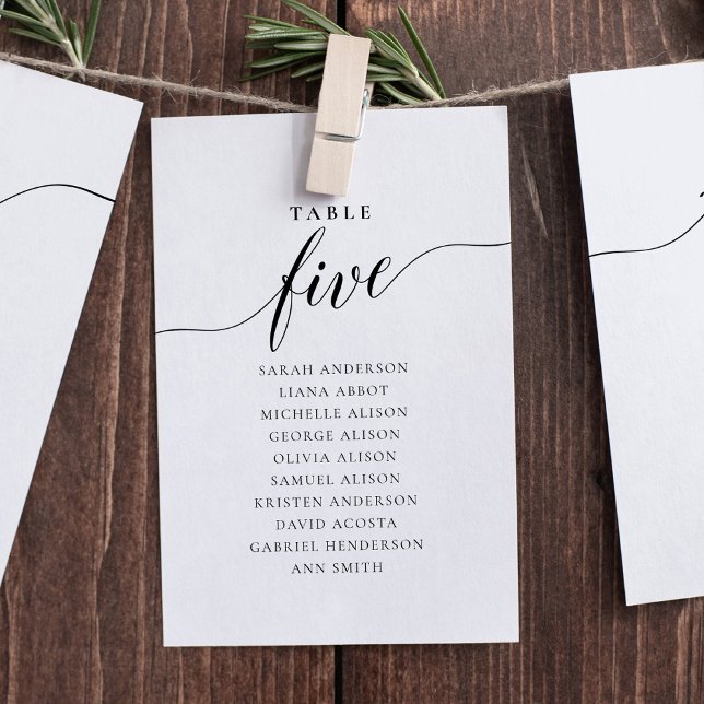 Bearbeitbare Tischnummer Fünf Sitzplan Karte (Table number wording Five. Hanging seating chart)