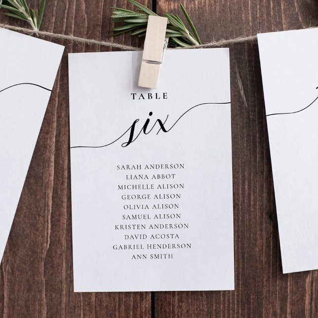 Bearbeitbare Tischnummer Sechs Siteübersicht (Table number wording Six. Hanging seating chart)