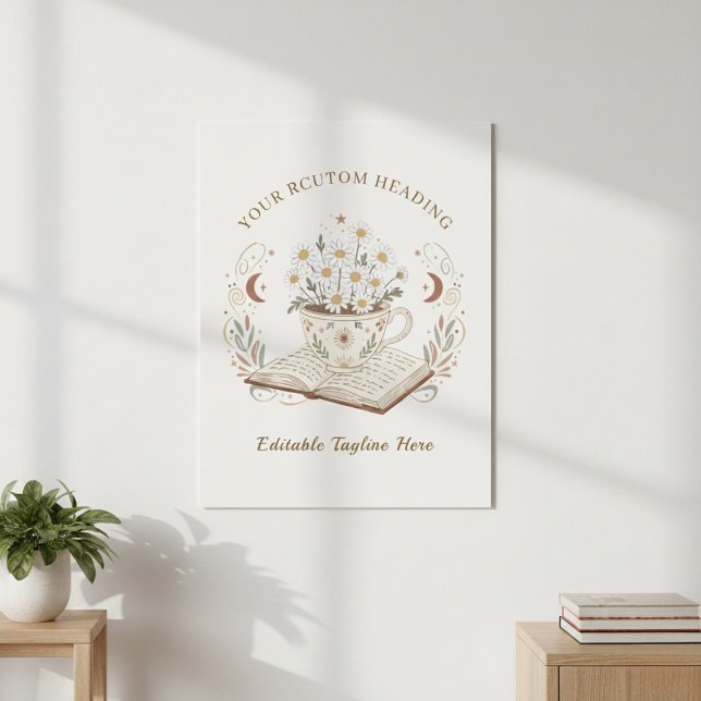 Bearbeitbare Vintage-Illustration von Kamillenblüt Poster (Elegant Teacup Flowers Poster)