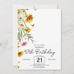 Bearbeitbare Vintage Wildblumen 40. Geburtstag Einladung