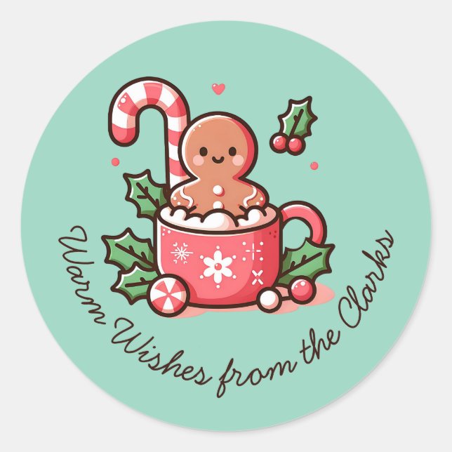 Bearbeitbare Warme Wünsche Gingerbrot Cookie Runder Aufkleber (Vorderseite)