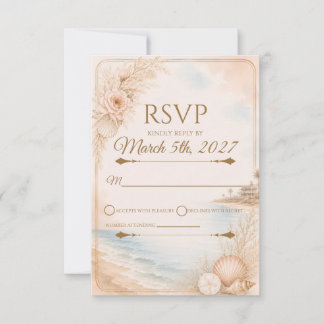 Bearbeitbare Wasserfarbe Strand Hochzeit RSVP Karte