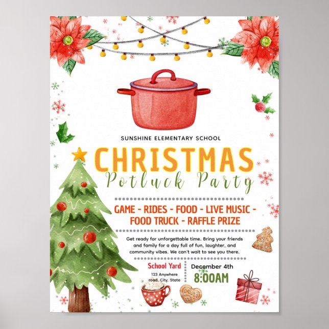 Bearbeitbare Weihnachts-Potluck-Fundraiser-Flugbla Poster (Vorne)