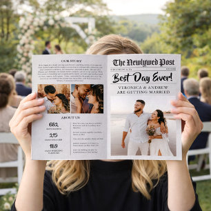 Bearbeitbare Zeitungs-Hochzeitsprogramm-Vorlage ge Flyer