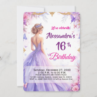 Bearbeitbarer 16. Geburtstag Blaue Robe Florale El Einladung