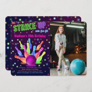 Bearbeitbarer Bowling Foto Einladung