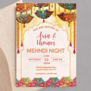 Bearbeitbarer Bunter Mehndi Orange Schirm Haldi Dh Einladung