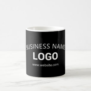 Bearbeitbarer Firmenname, Website und hochgeladene Kaffeetasse