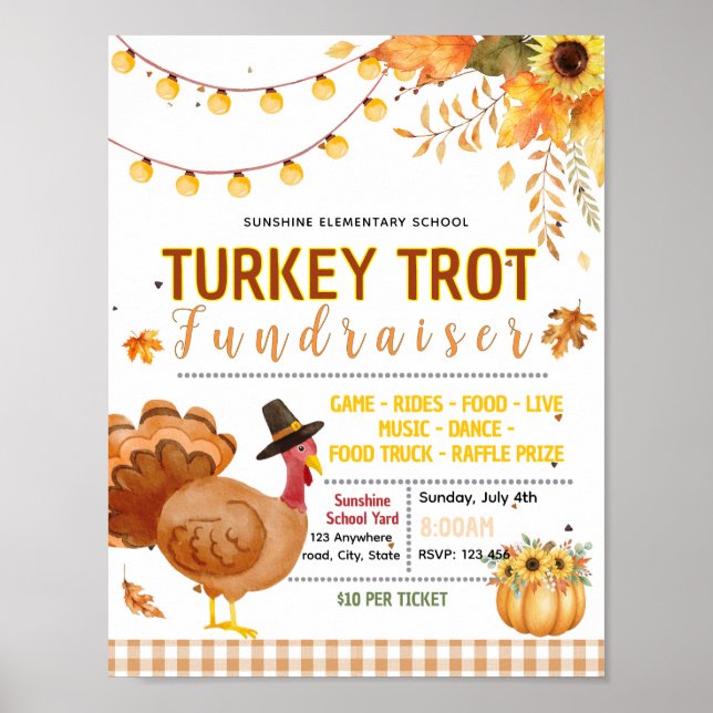 Bearbeitbarer Herbst-Truthahn-Trott-Fundraiser-Fly Poster (Vorne)