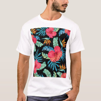 Bearbeitbarer Hibiskus, Vintages Blumenmuster T-Shirt