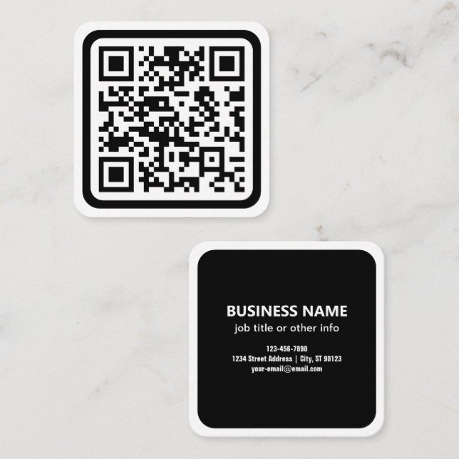 Bearbeitbarer moderner QR-Code | Schwarz Weiß oder Quadratische Visitenkarte (Vorne/Hinten)