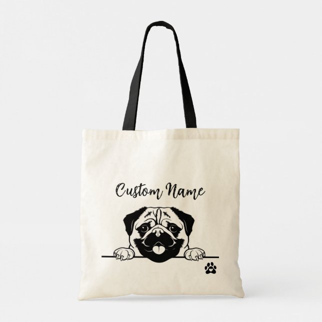Bearbeitbarer Mops Tote Bag | Benutzerdefinierter  Tragetasche (Rückseite)