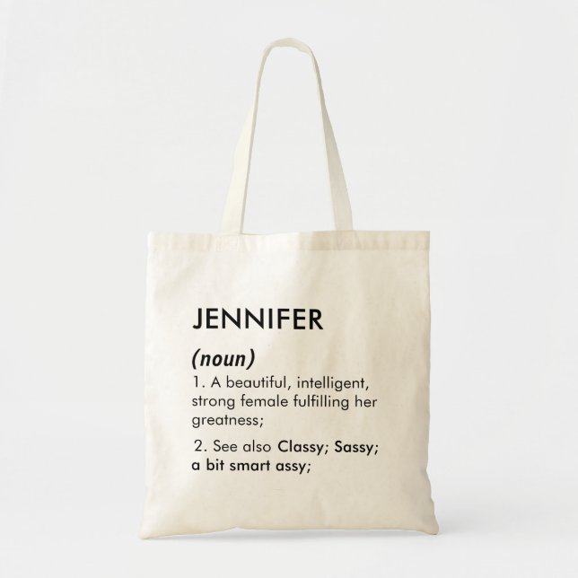 Bearbeitbarer Name Jennifer Definition, benutzerde Tragetasche (Vorne)