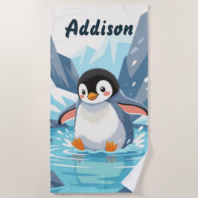 Bearbeitbarer Pinguin Strandtuch (Vorderseite)